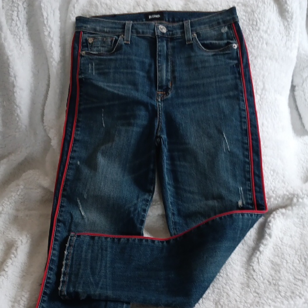 HUDSON Distressed Jeans with Red Stripe